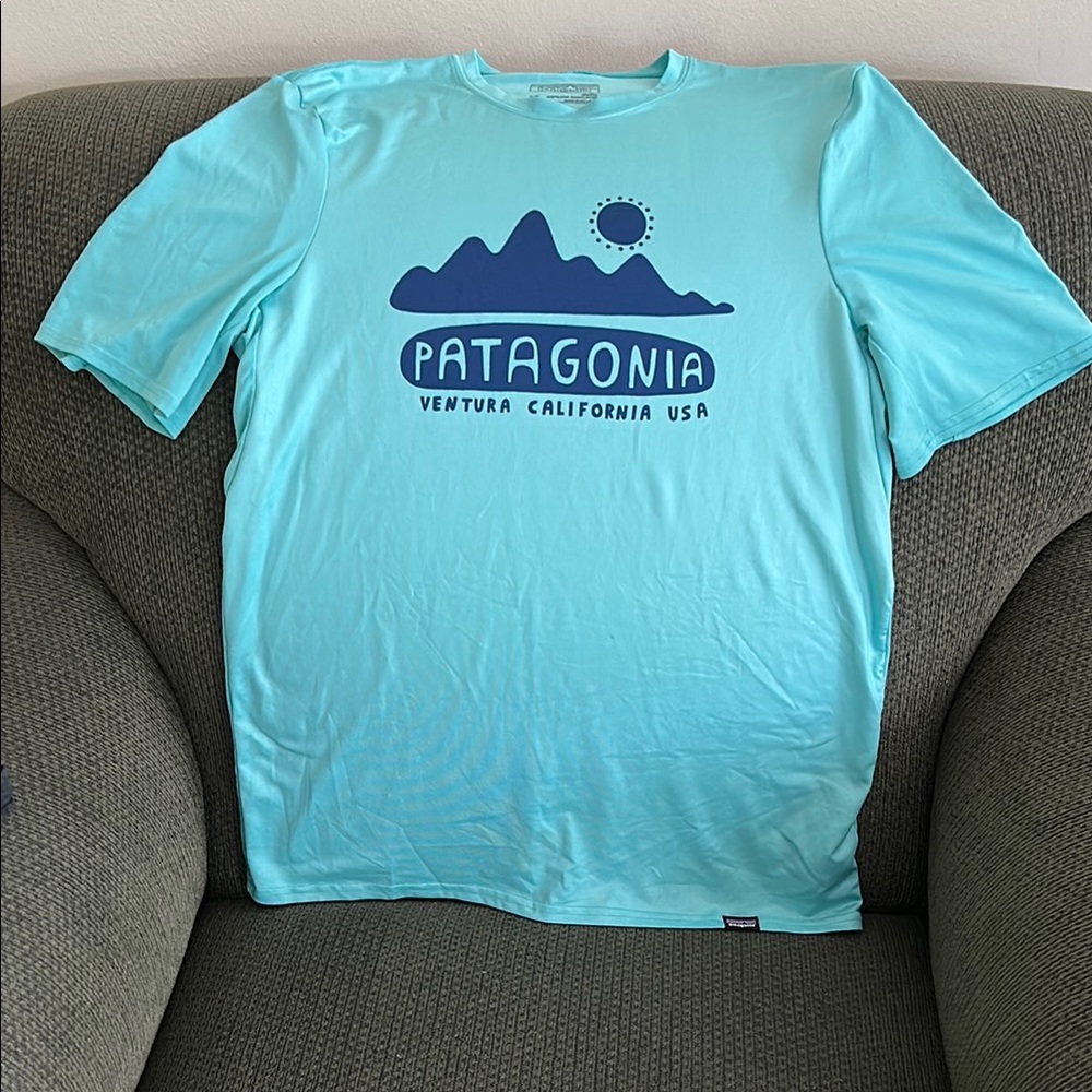Patagonia Mens XS Aqua Blue Graphic Tee